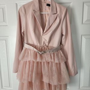 Blush mini tulle dress with belt